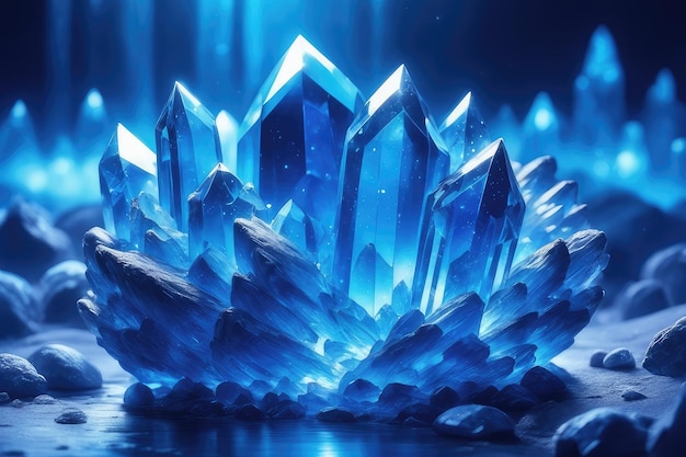 Blue glowing crystals background