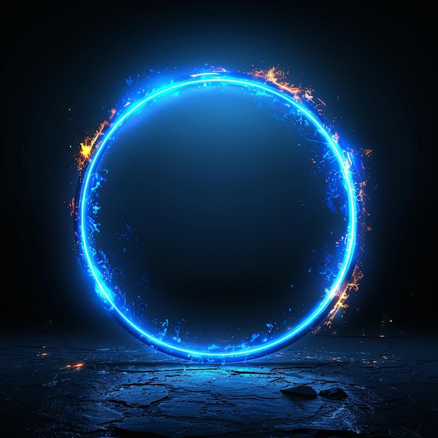 Blue glowing light ring frame on a black background illustration A simple design with flat colors and no shadows in the style of art and graphics Generative AI