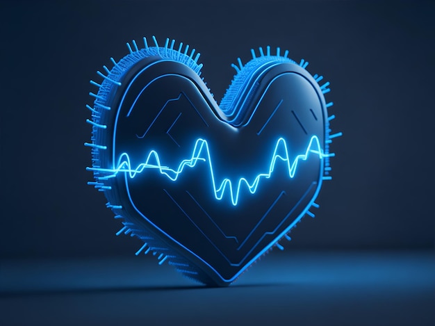 Photo blue glowing neon heart pulse