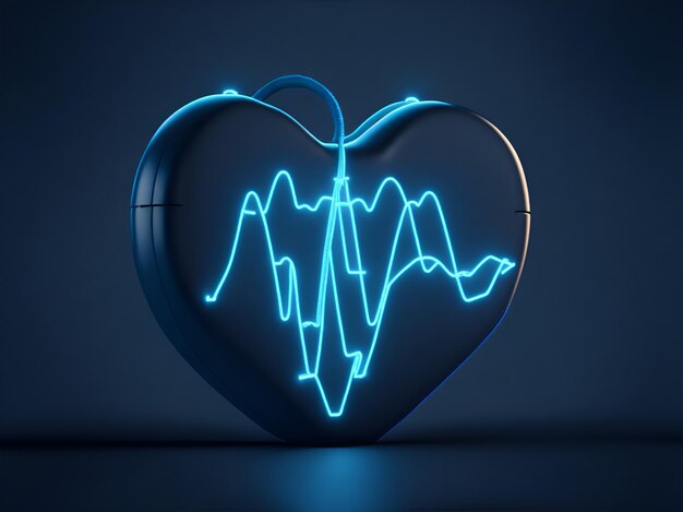 Blue glowing neon heart pulse