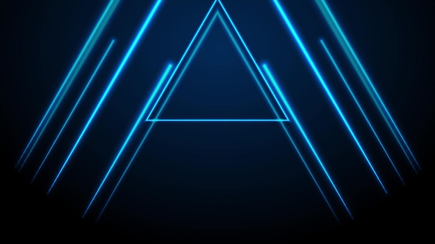 Blue glowing neon triangles abstract tech background