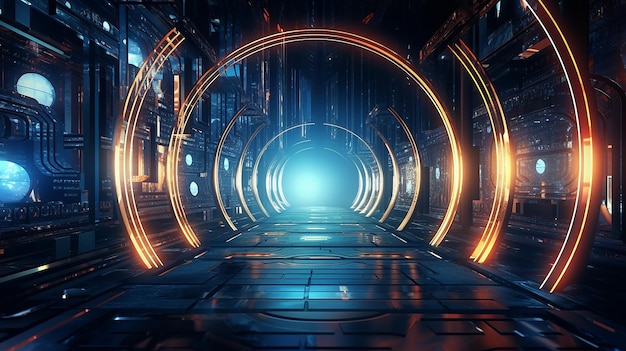 синий светящийся круглый портал телепорт современные технологии наука ускоритель частиц научная фантазия