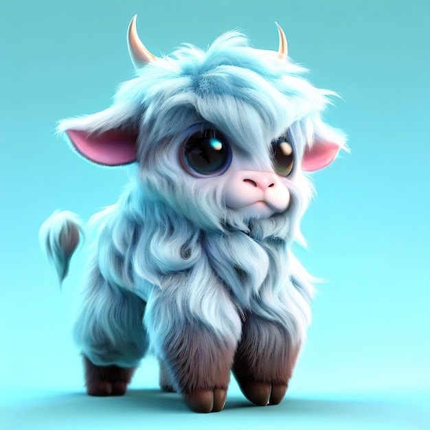 A blue goat with big eyes and big eyes.