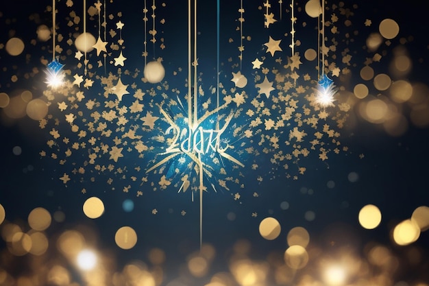 Blue and gold Abstract background and bokeh on New Year's Eve AI generativ