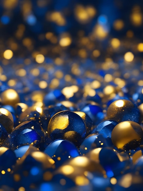 Синий и золотой абстрактный фон и боке в канун Нового года