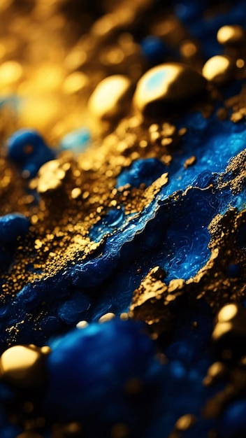 Blue and gold abstract background Fluid art Generative AI