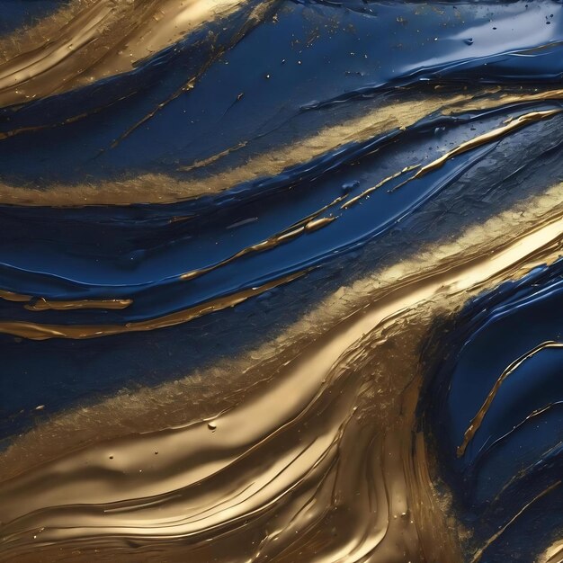 A blue and gold abstract background with gold lines and blue paint