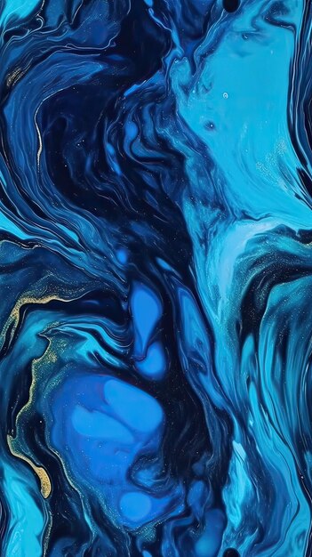 A blue and gold abstract painting with a blue background.