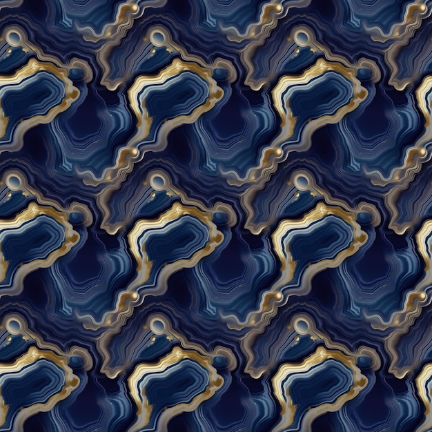 Blue and gold abstract pattern with a gold swirl.