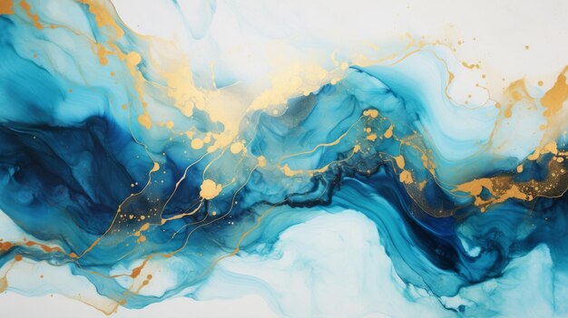 Blue and gold alcohol ink texture