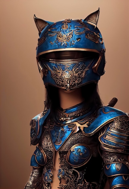 A blue and gold armor with the word heroes on it.