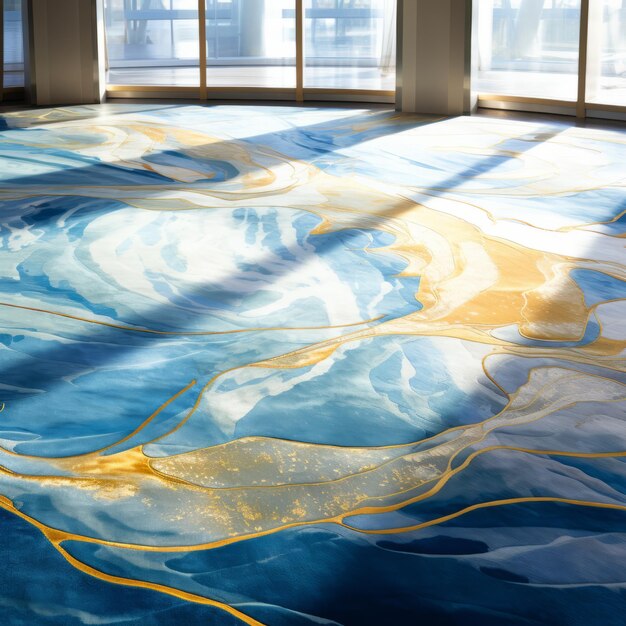 Blue And Gold Artwork On An Old Hall Floor