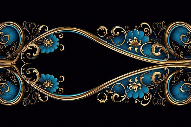 Foto uno sfondo blu e oro con un bordo con perline oro e turchesi generative ai