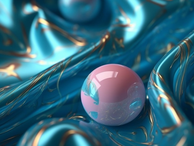 A blue and gold background with a pink ball on it.