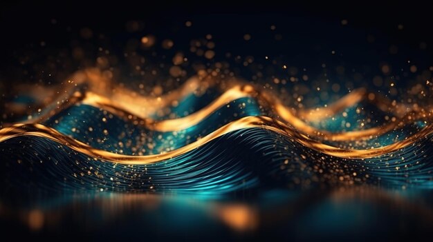 Blue and Gold Bokeh Shiny Abstract Background Generative AI