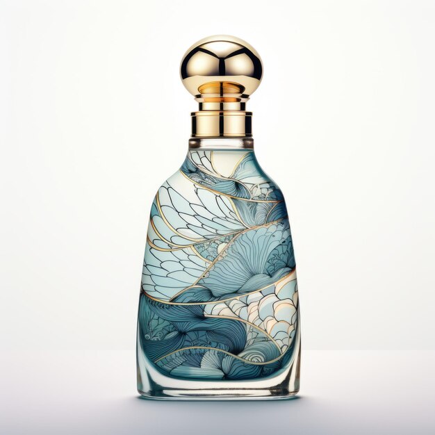 Голубая и золотая бутылка тщательно иллюстрированное слияние реализма и фантазии