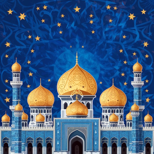 Photo a blue and gold building with a gold dome and a blue background