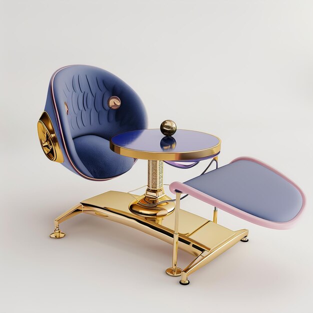 Photo a blue and gold chair with a gold knob on the top