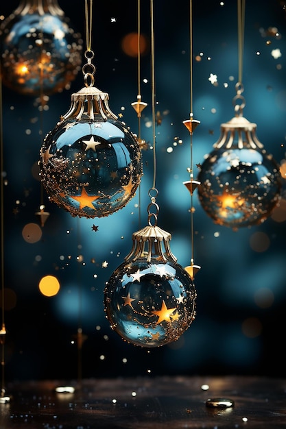 Голубые и золотые рождественские баннеры со звездами на синем фоне
