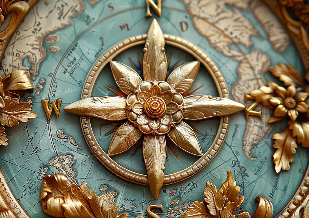 Photo a blue and gold compass with the word s on it