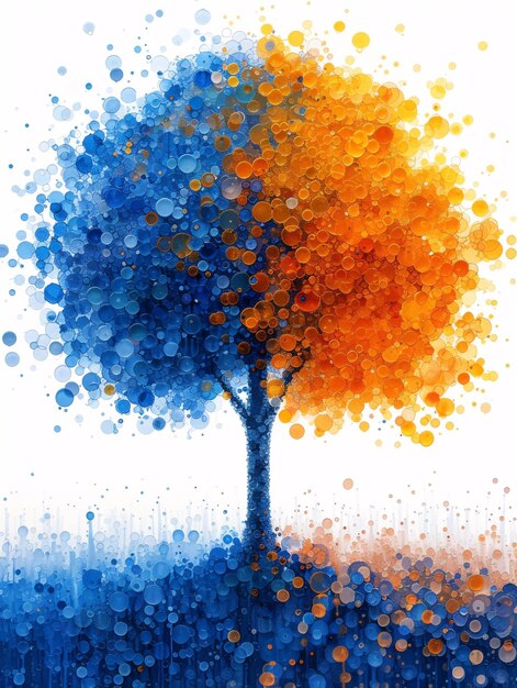 Photo blue gold design abstract art tree illustration