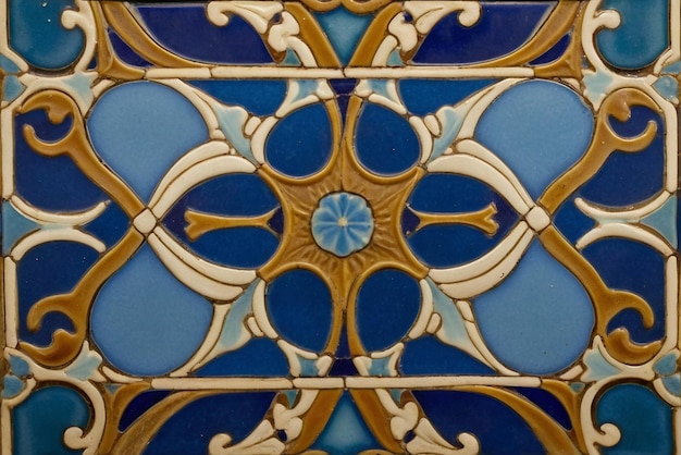 a blue and gold design with a blue and gold design
