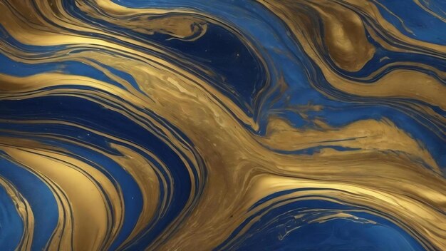 Blue and gold elegant liquid marble background