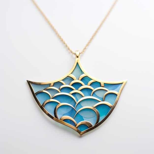 Blue And Gold Fish Scale Pendant With Eiko Ojala Inspired Design