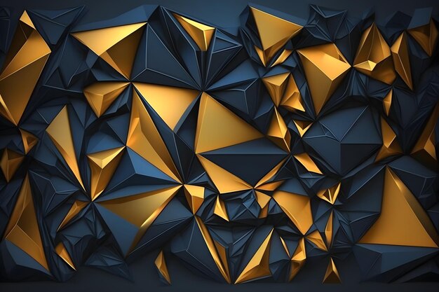 A blue and gold geometric design with a blue background