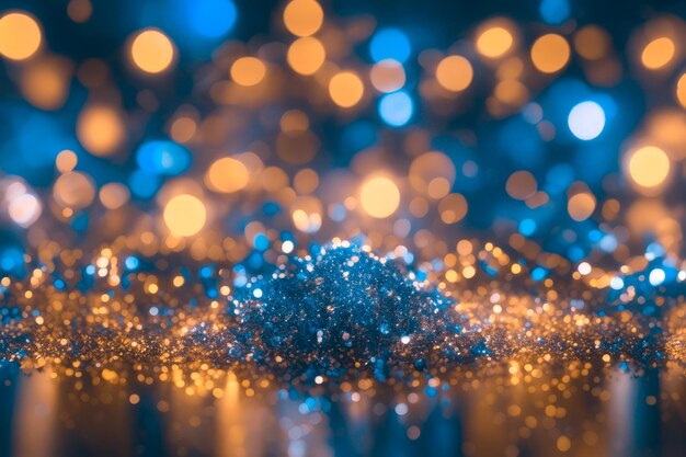 Blue and Gold Glitter on a Bokeh Blurred Background