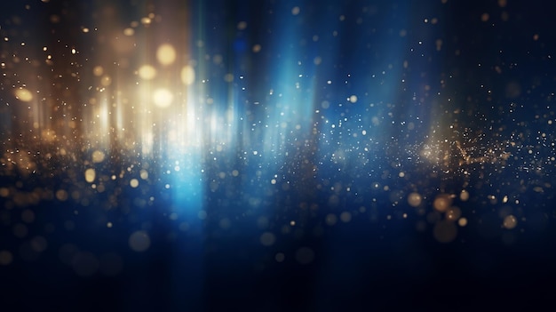 Blue and gold glitter glow particle bokeh background festive celebration wallpaper concept