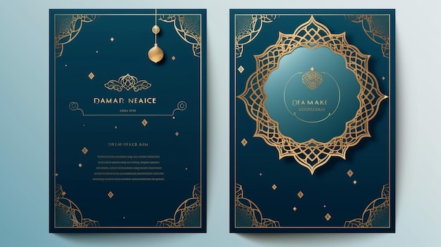 Blue gold islamic style ramadan kareem greeting card background banner and social media story temp