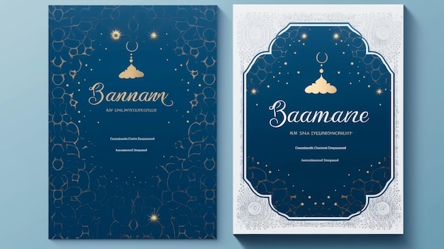 Blue gold islamic style ramadan kareem greeting card background banner and social media story temp