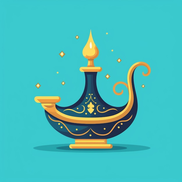 Photo a blue and gold lamp with a golden candle on it generative ai