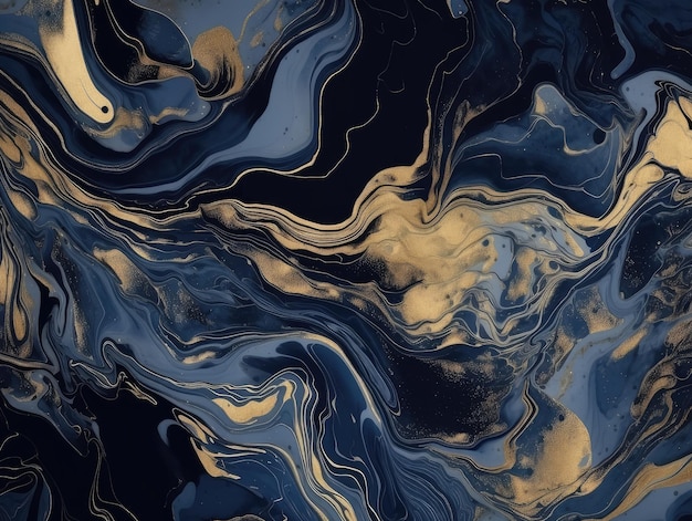 A blue and gold marble background with a gold swirl.