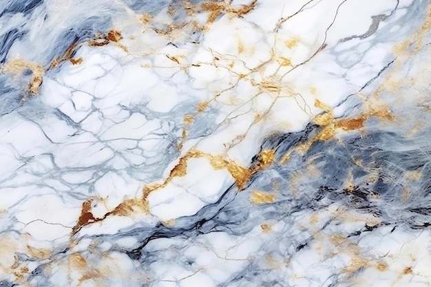 Blue and gold marble texture and background close up