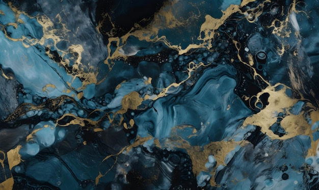 Blue and gold marble texture background with a regal Generative AI