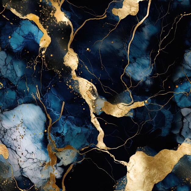 a blue and gold marble with gold and white lines