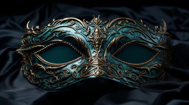 Blue and Gold Mask on a Black Background