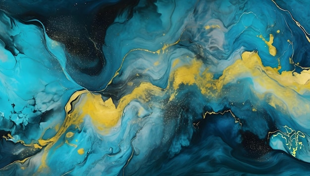 Blue and gold modern watercolor wallpaper