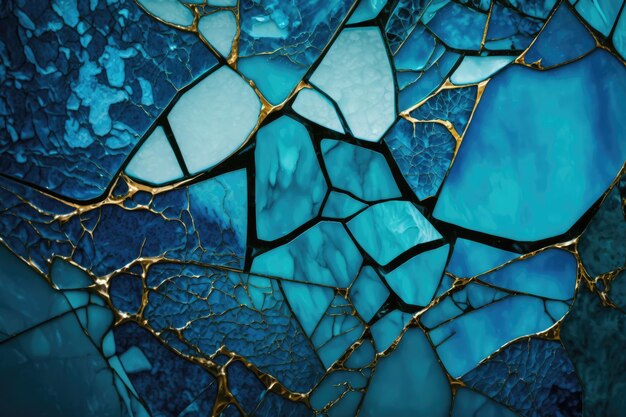 A blue and gold mosaic with a blue background.