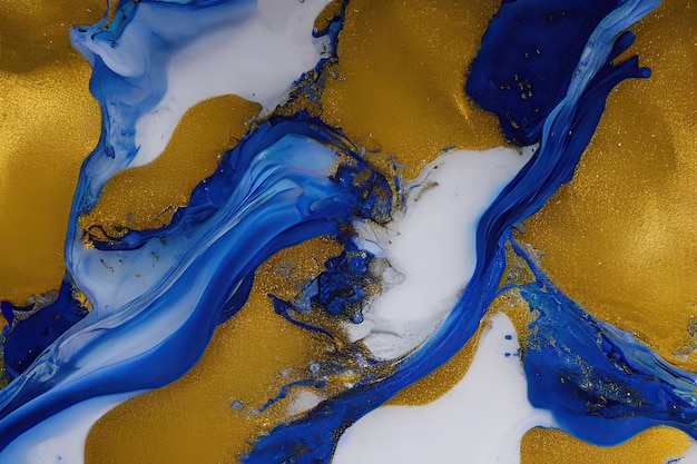 Blue and gold paint with a white background