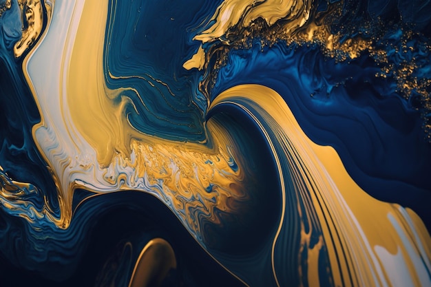 A blue and gold painting of a blue and gold swirl.