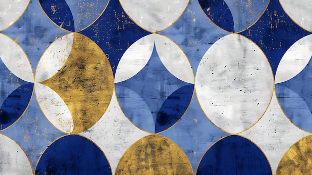 a blue and gold painting of circles with the words quot peace quot on it