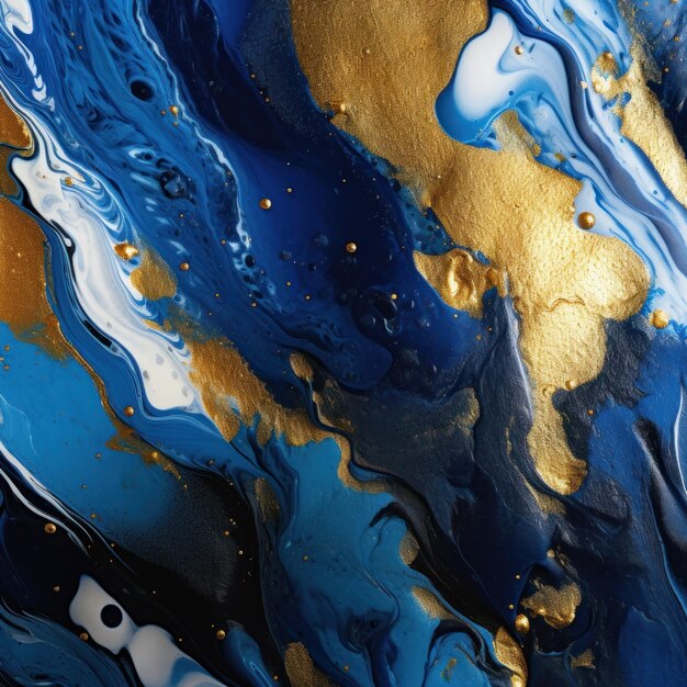 A blue and gold painting of a gold and blue liquid.