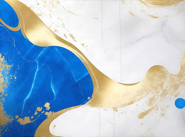 A blue and gold painting of a water drop