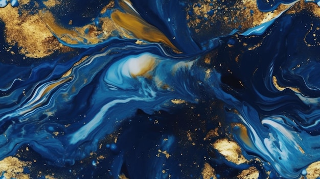 A blue and gold painting with gold paint on it