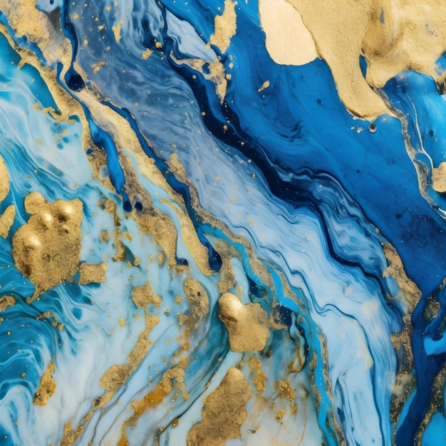 A blue and gold painting with gold paint.