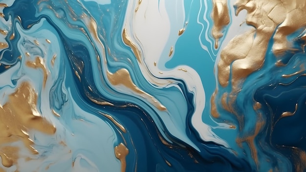 A blue and gold painting with gold paint.