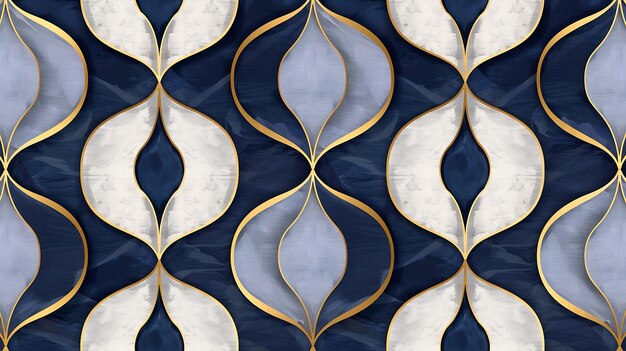 a blue and gold pattern with a gold leaf